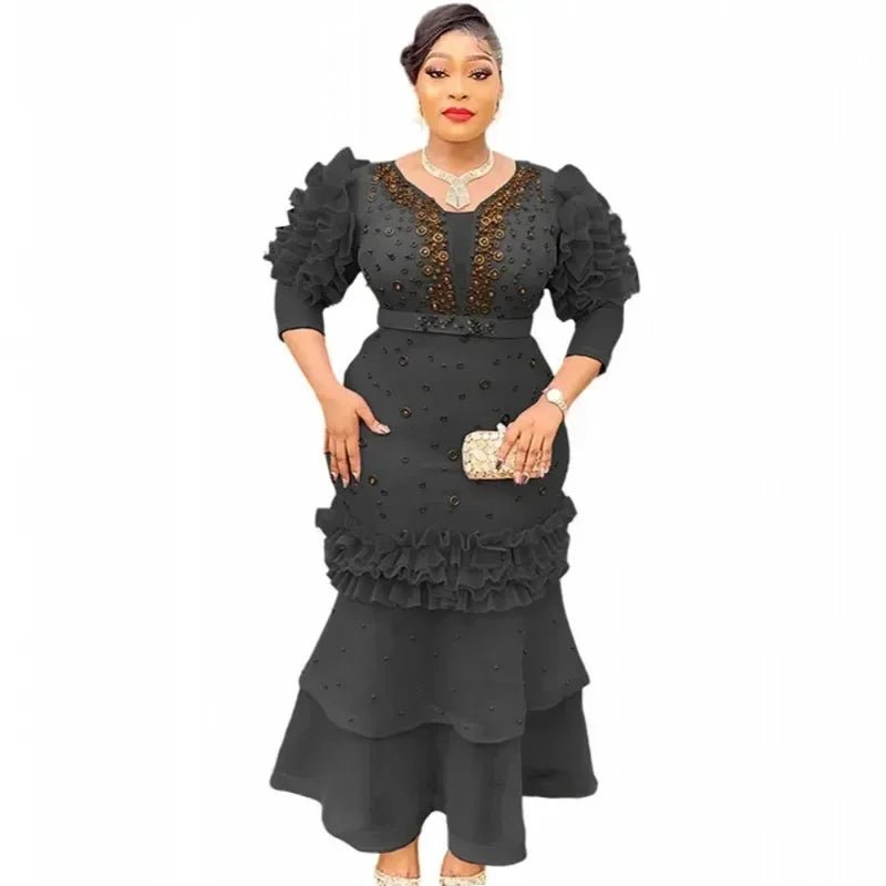 Women's Black Dashiki-Style Maxi Dress