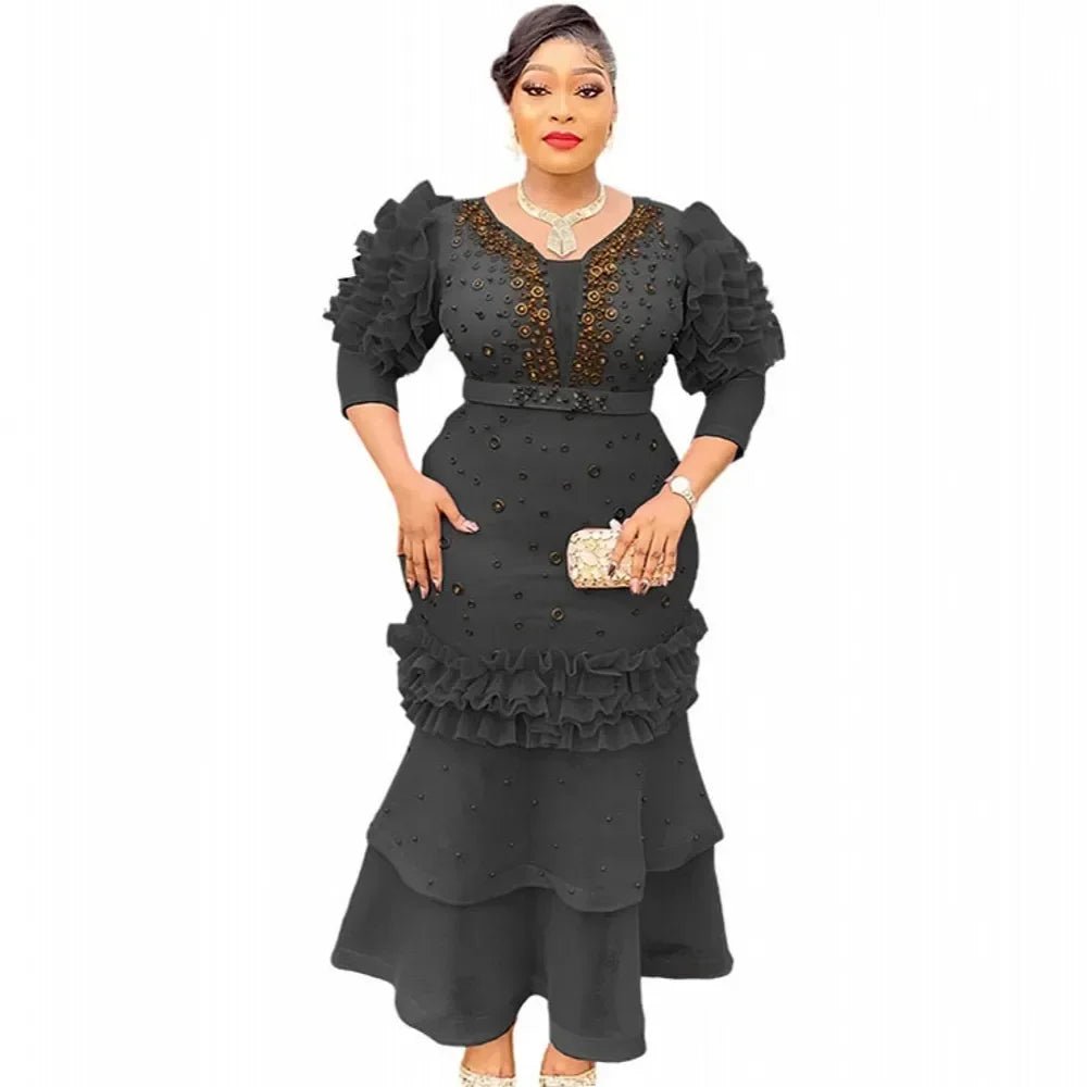 Women's Black Dashiki-Style Maxi Dress - Free Delivery Worldwide only at Flexi Africa