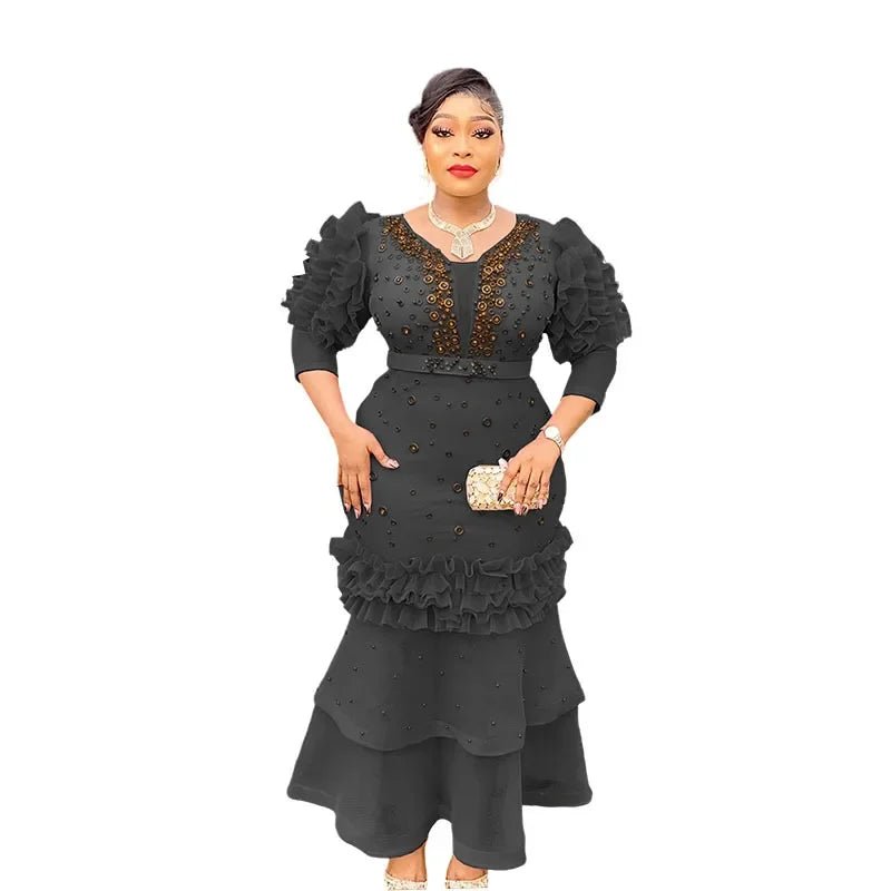 Women's Black Dashiki-Style Maxi Dress – product view 3