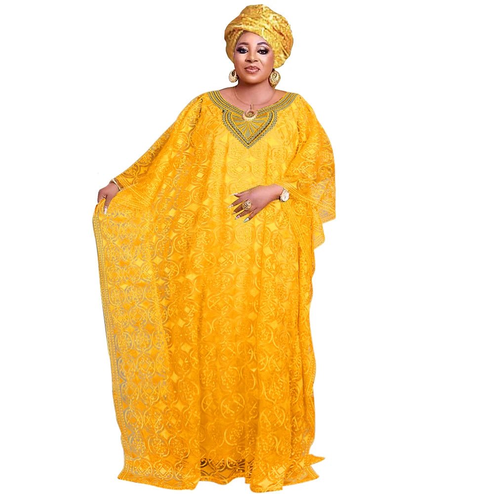 Women's Boubou-Style Dress & Headscarf Ensemble - Free Delivery Worldwide only at Flexi Africa
