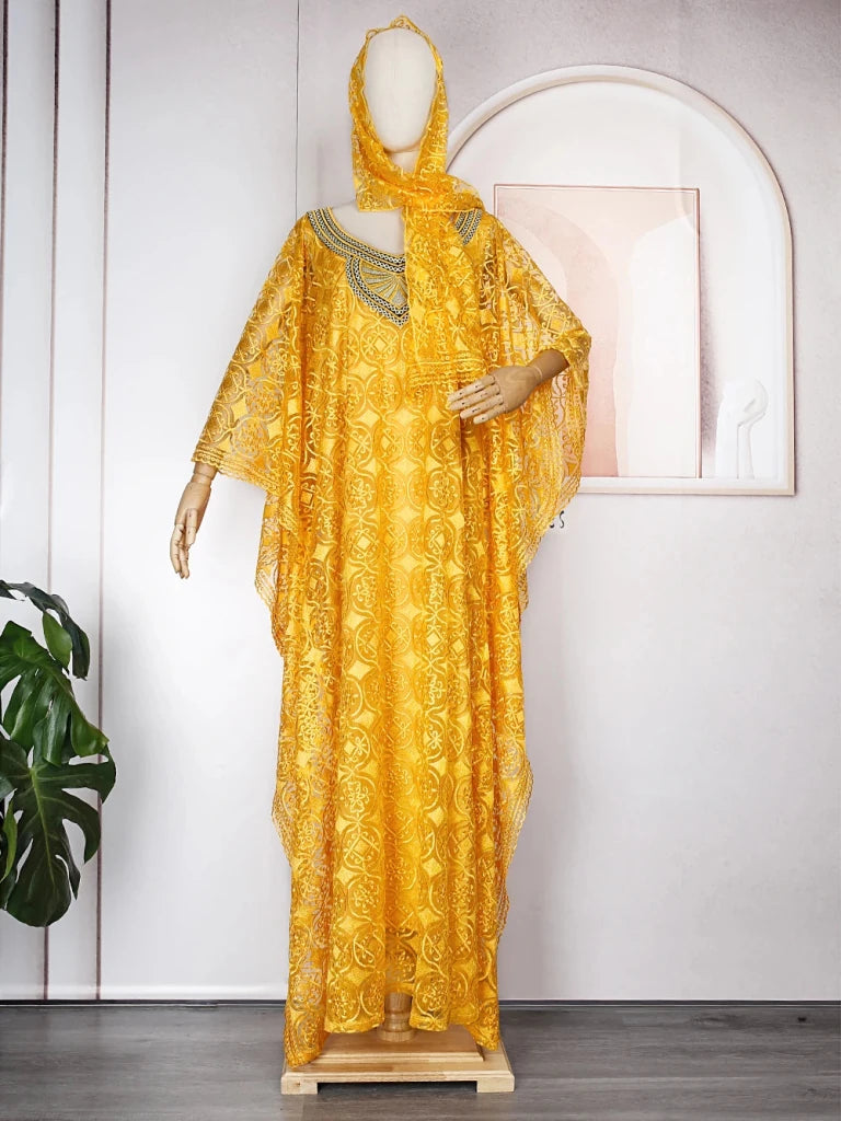 Women's Boubou-Style Dress & Headscarf Ensemble - Free Delivery Worldwide only at Flexi Africa