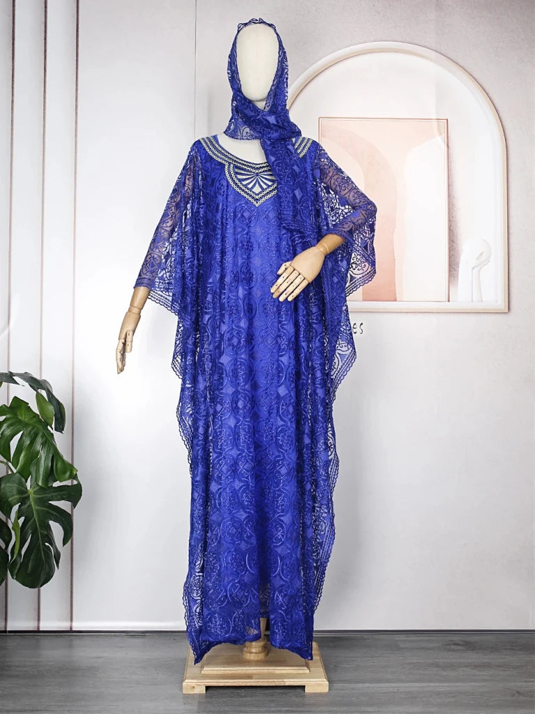 Women's Boubou-Style Dress & Headscarf Ensemble - Free Delivery Worldwide only at Flexi Africa