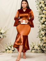 Women's Brown Plus Size Long-Sleeve Gown - Free Delivery Worldwide only at Flexi Africa
