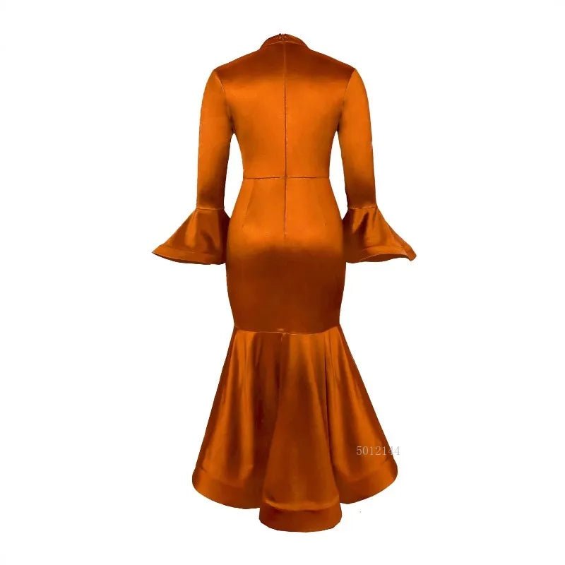 Women's Brown Plus Size Long-Sleeve Gown - Free Delivery Worldwide only at Flexi Africa
