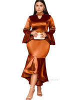 Women's Brown Plus Size Long-Sleeve Gown - Free Delivery Worldwide only at Flexi Africa