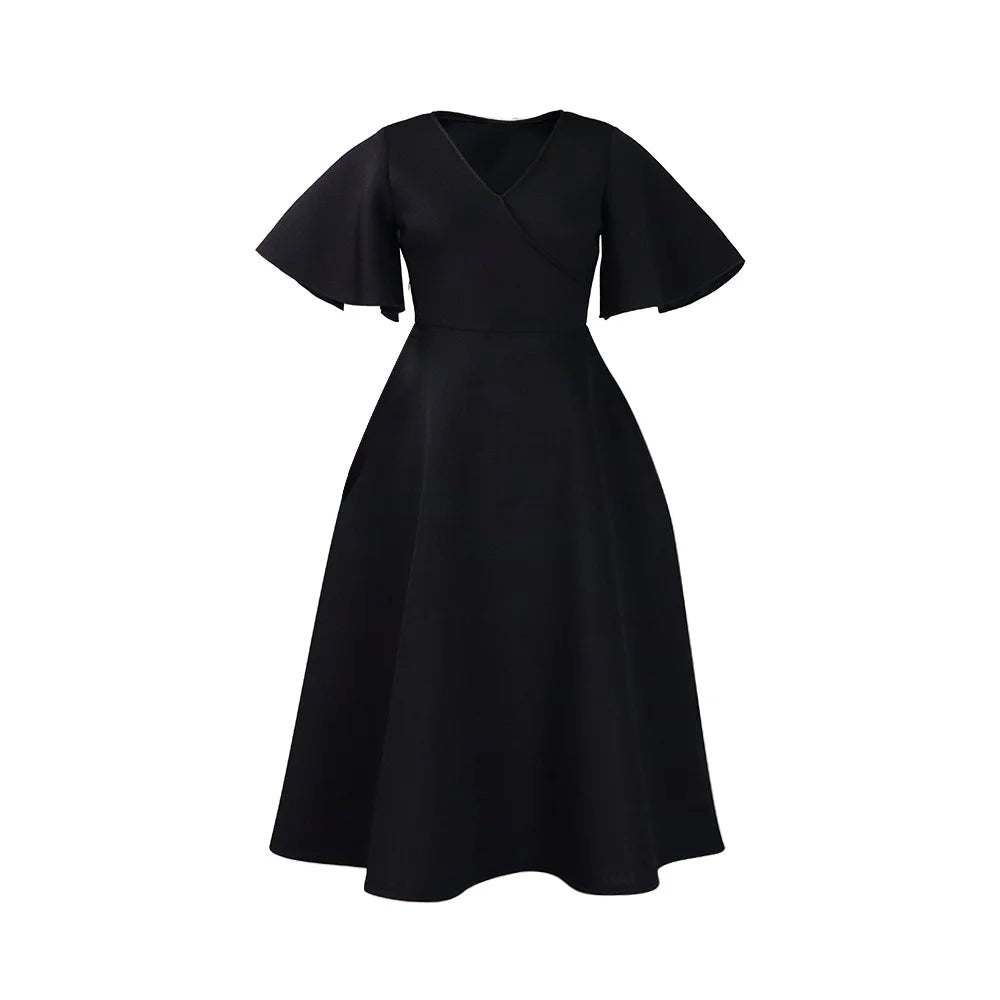 Women's Contrast Color V - Neck Bell Sleeve Dress – High Waist Flowy Maxi Dress - Free Delivery Worldwide only at Flexi Africa