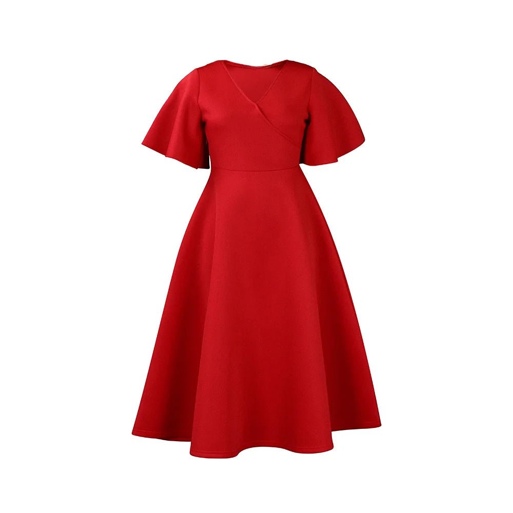 Women's Contrast Color V - Neck Bell Sleeve Dress – High Waist Flowy Maxi Dress - Free Delivery Worldwide only at Flexi Africa