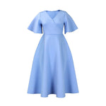 Women's Contrast Color V - Neck Bell Sleeve Dress – High Waist Flowy Maxi Dress - Free Delivery Worldwide only at Flexi Africa
