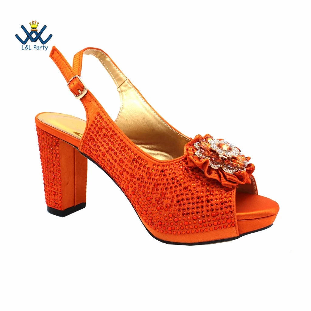Women's Crystal Peep-Toe Slingback Heels & Bag Set – 9cm Square Heel – alternate view 34