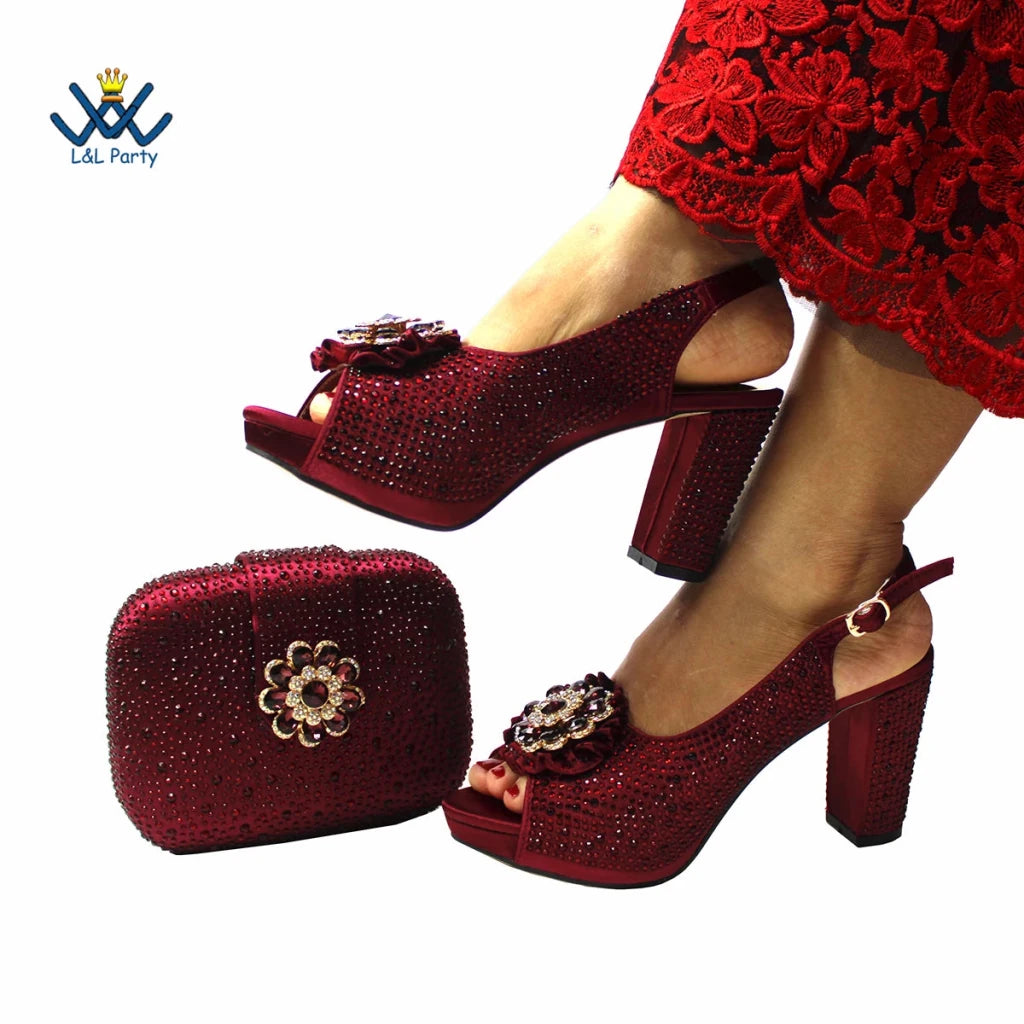 Women's Crystal Peep-Toe Slingback Heels & Bag Set – 9cm Square Heel – alternate view 36
