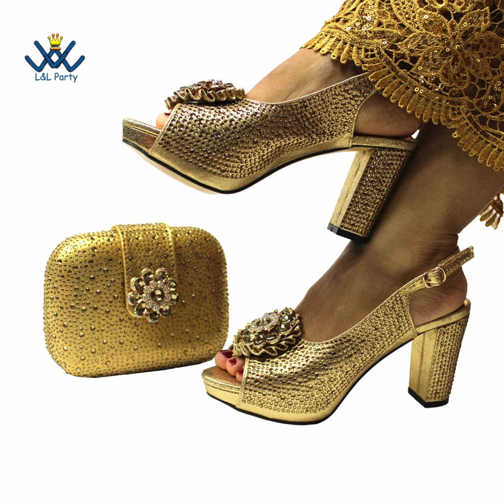 Women's Crystal Peep-Toe Slingback Heels & Bag Set – 9cm Square Heel – alternate view 7
