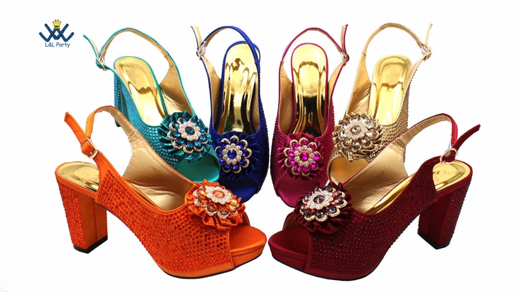 Women's Crystal Peep-Toe Slingback Heels & Bag Set – 9cm Square Heel – alternate view 61