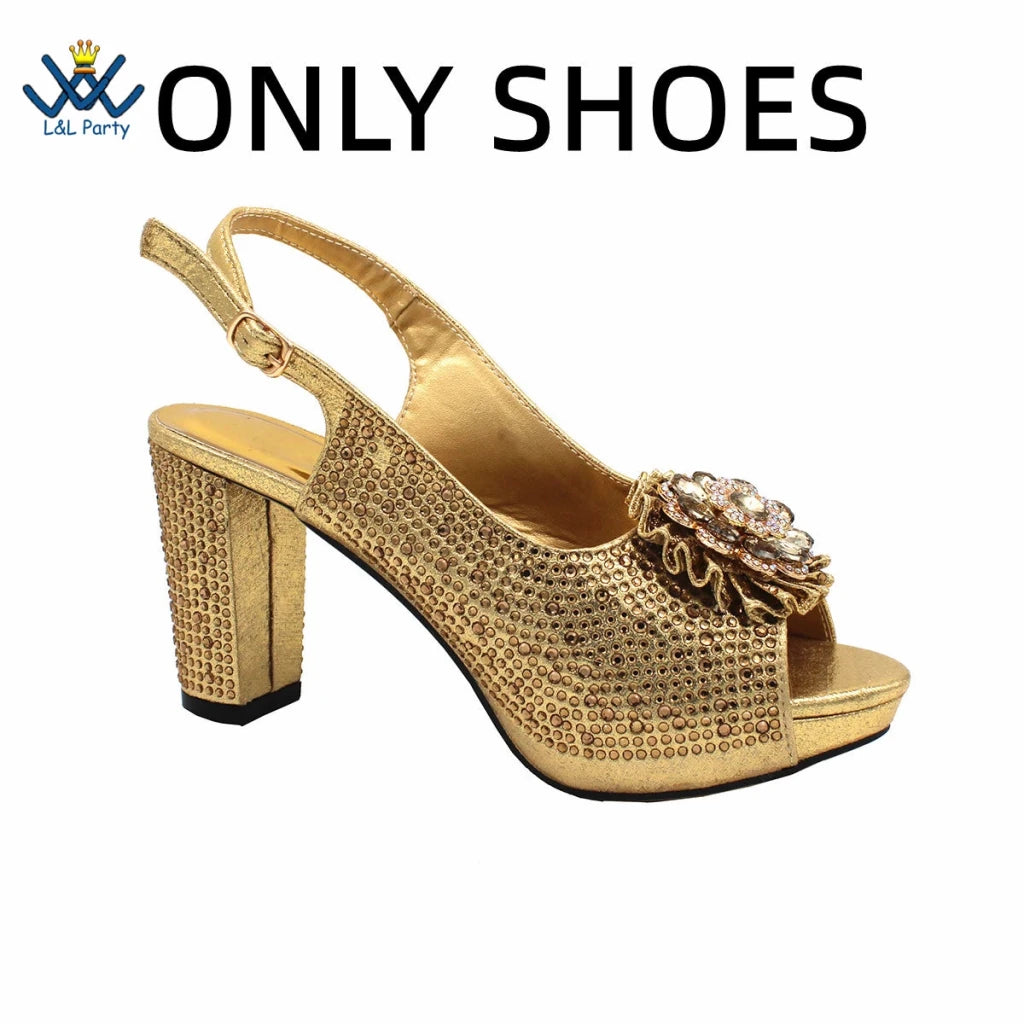 Women's Crystal Peep-Toe Slingback Heels & Bag Set – 9cm Square Heel – alternate view 64
