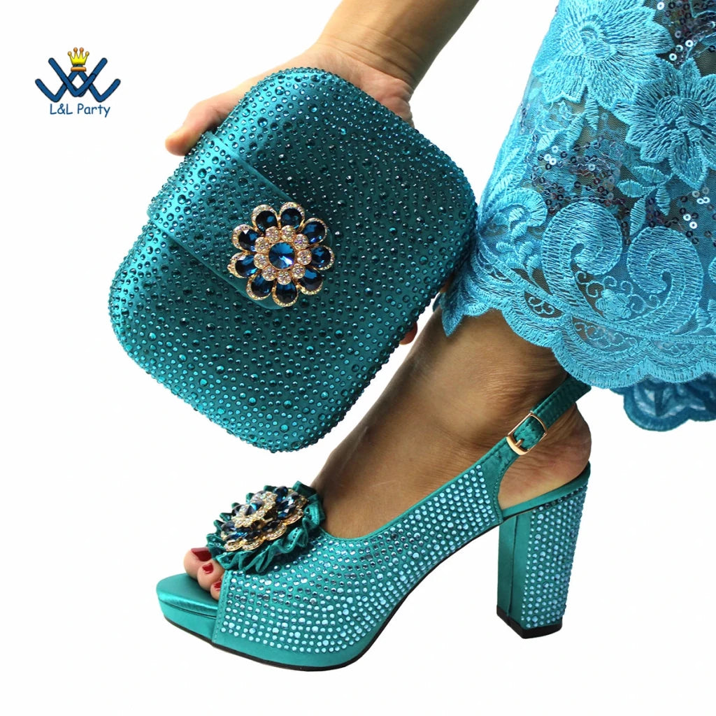 Women's Crystal Peep-Toe Slingback Heels & Bag Set – 9cm Square Heel – alternate view 65