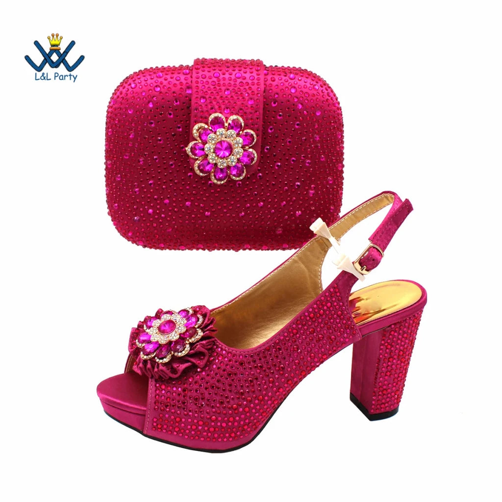 Women's Crystal Peep-Toe Slingback Heels & Bag Set – 9cm Square Heel – alternate view 23