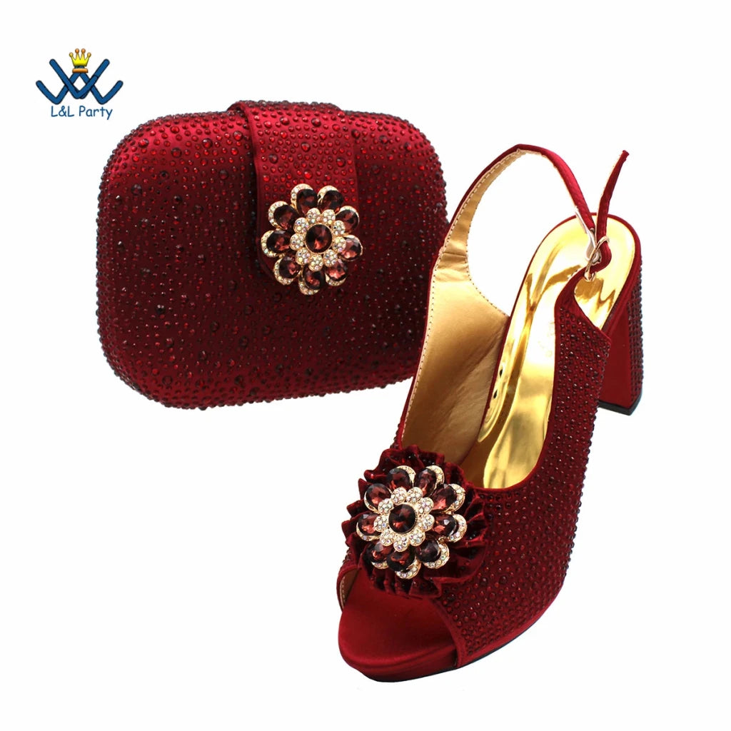 Women's Crystal Peep-Toe Slingback Heels & Bag Set – 9cm Square Heel – alternate view 40