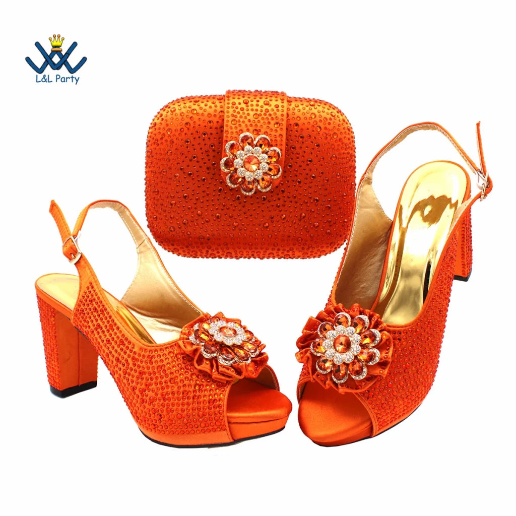 Women's Crystal Peep-Toe Slingback Heels & Bag Set – 9cm Square Heel – alternate view 30