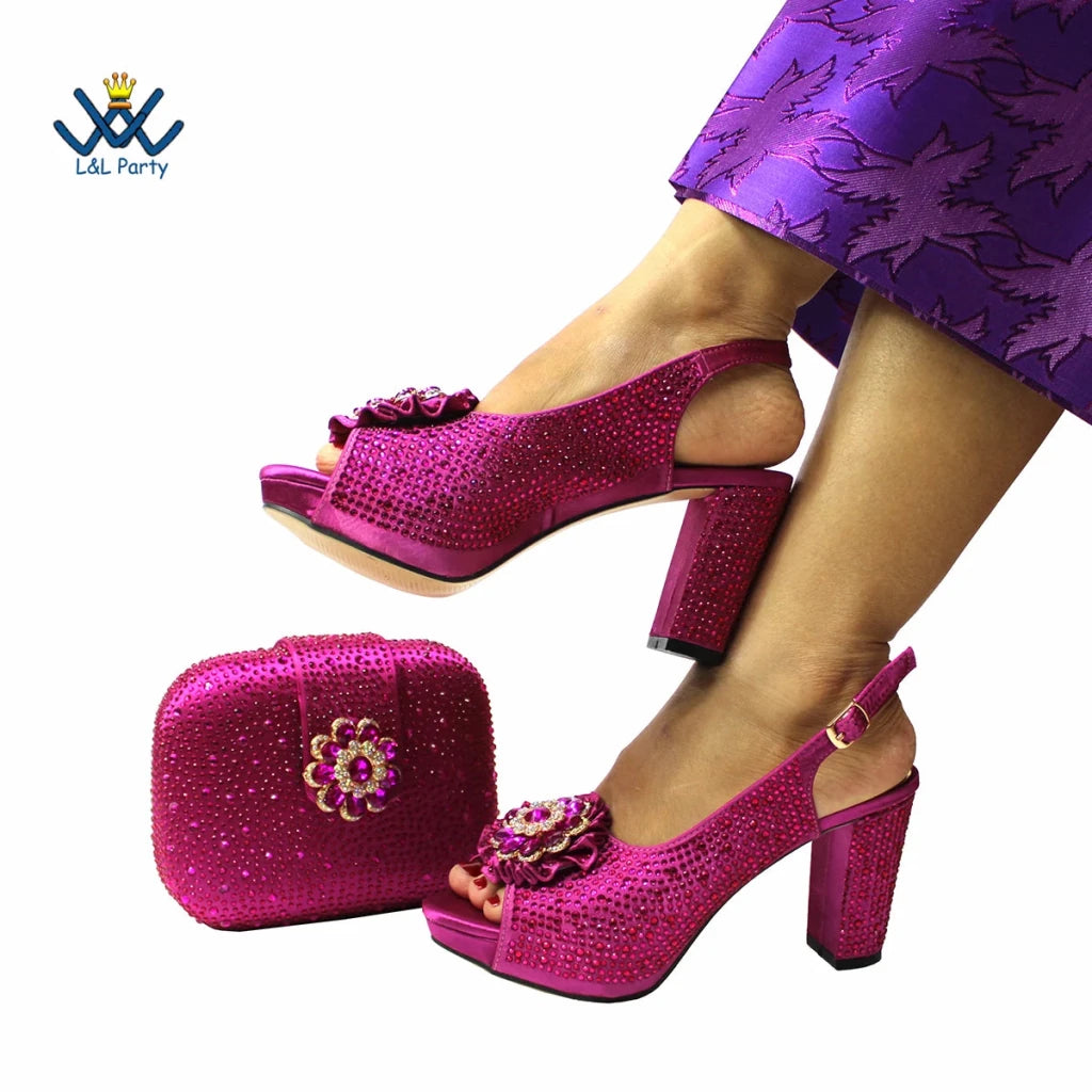 Women's Crystal Peep-Toe Slingback Heels & Bag Set – 9cm Square Heel – alternate view 20
