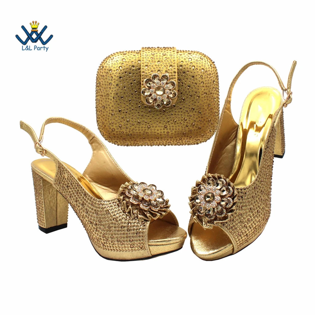 Women's Crystal Peep-Toe Slingback Heels & Bag Set – 9cm Square Heel – alternate view 9