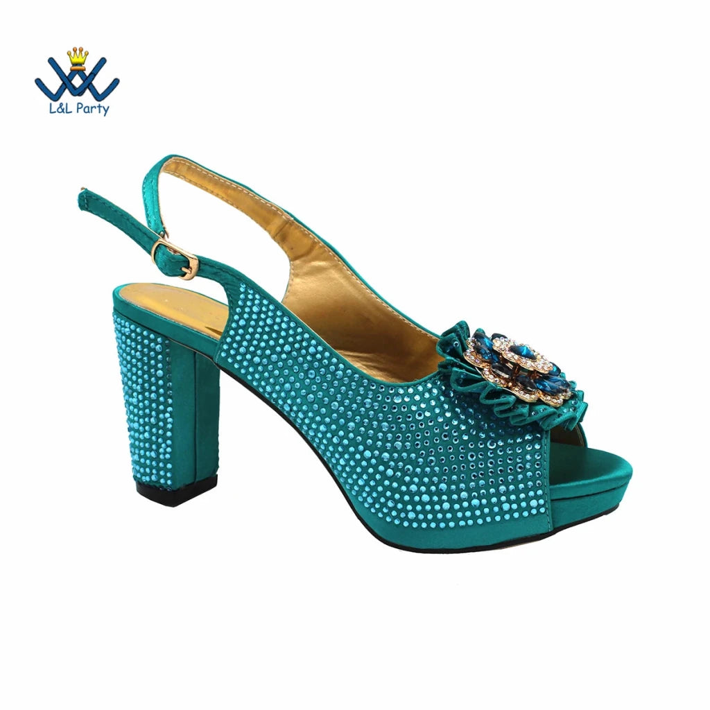 Women's Crystal Peep-Toe Slingback Heels & Bag Set – 9cm Square Heel – alternate view 50