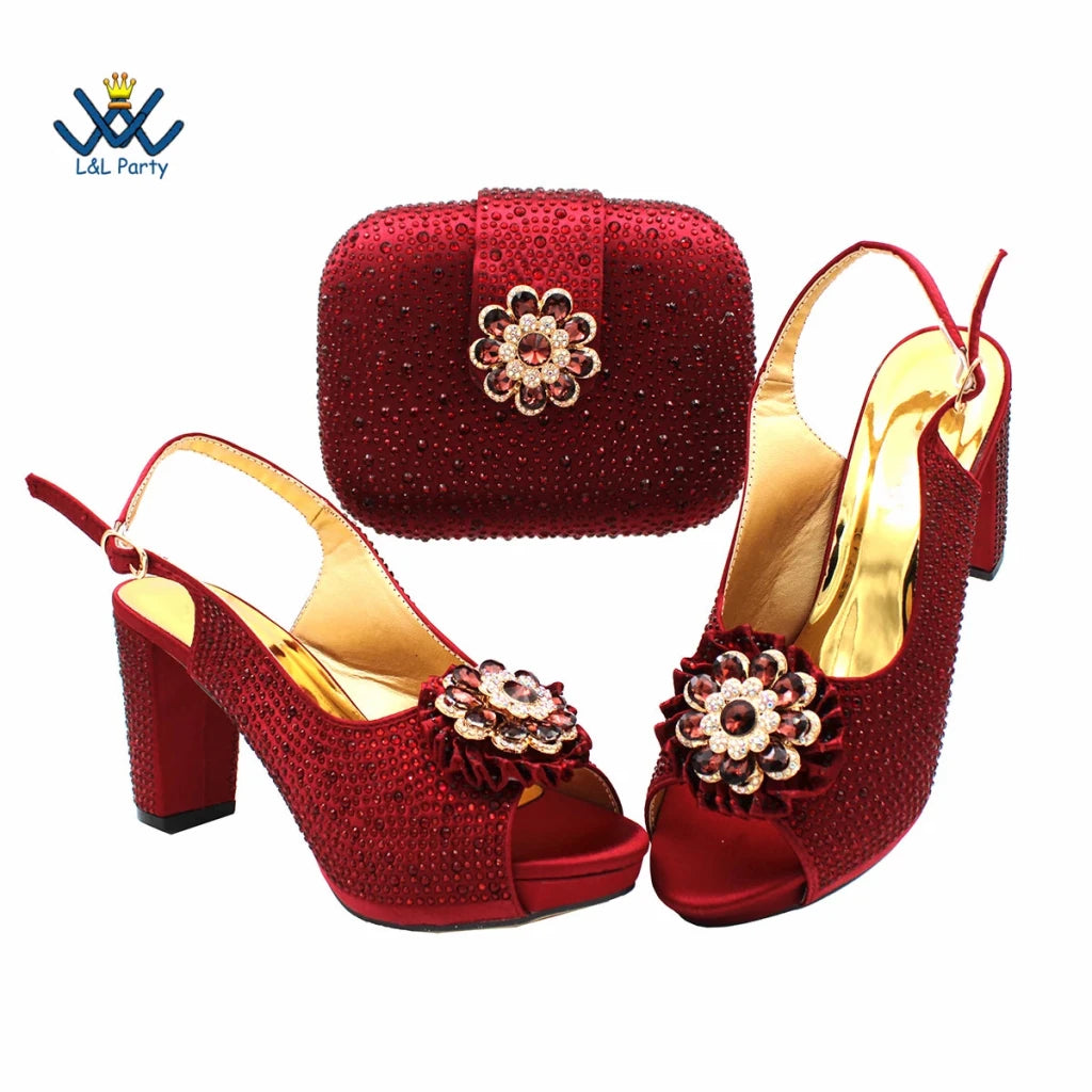 Women's Crystal Peep-Toe Slingback Heels & Bag Set – 9cm Square Heel – alternate view 38