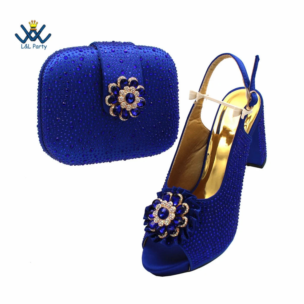 Women's Crystal Peep-Toe Slingback Heels & Bag Set – 9cm Square Heel – alternate view 56