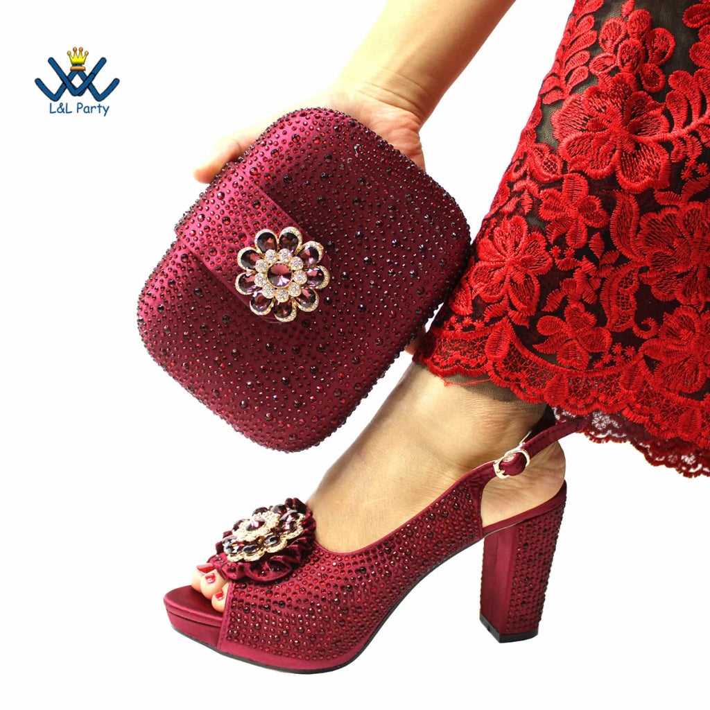 Women's Crystal Peep-Toe Slingback Heels & Bag Set – 9cm Square Heel – alternate view 63