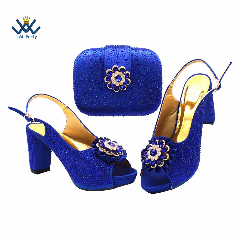 Women's Crystal Peep-Toe Slingback Heels & Bag Set – 9cm Square Heel – alternate view 54