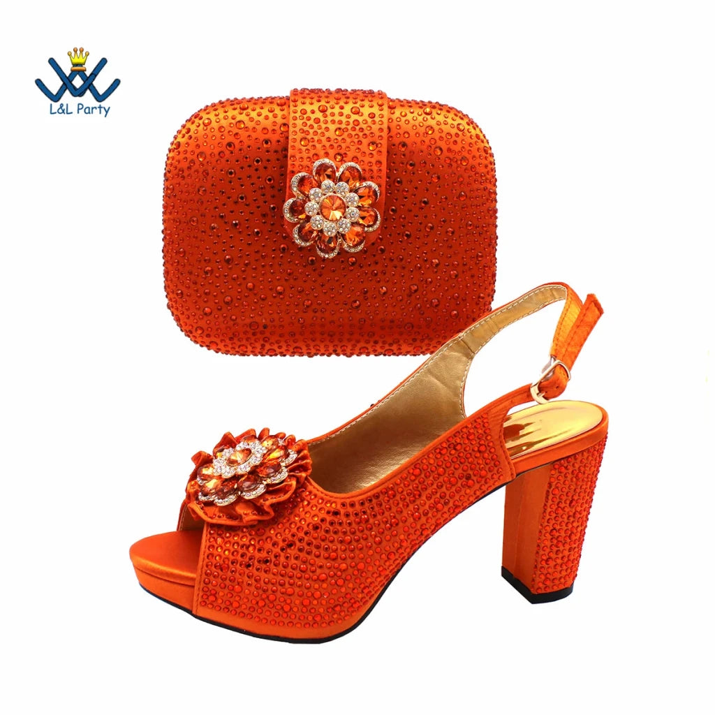 Women's Crystal Peep-Toe Slingback Heels & Bag Set – 9cm Square Heel – alternate view 31