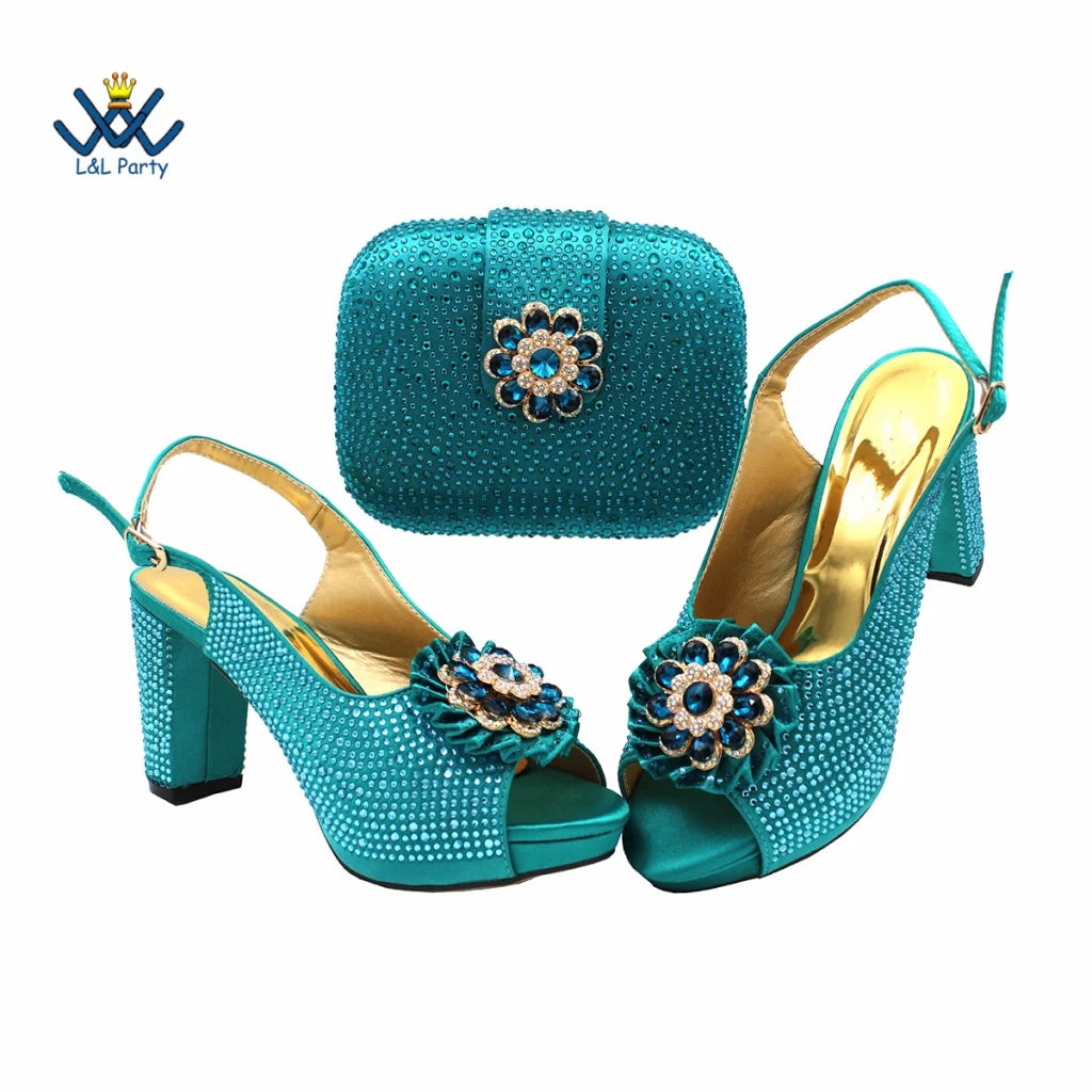 Women's Crystal Peep-Toe Slingback Heels & Bag Set – 9cm Square Heel – alternate view 46