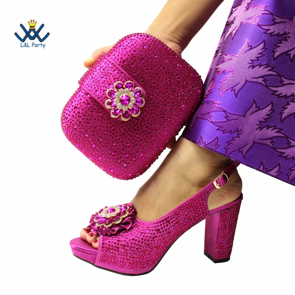 Women's Crystal Peep-Toe Slingback Heels & Bag Set – 9cm Square Heel – alternate view 21