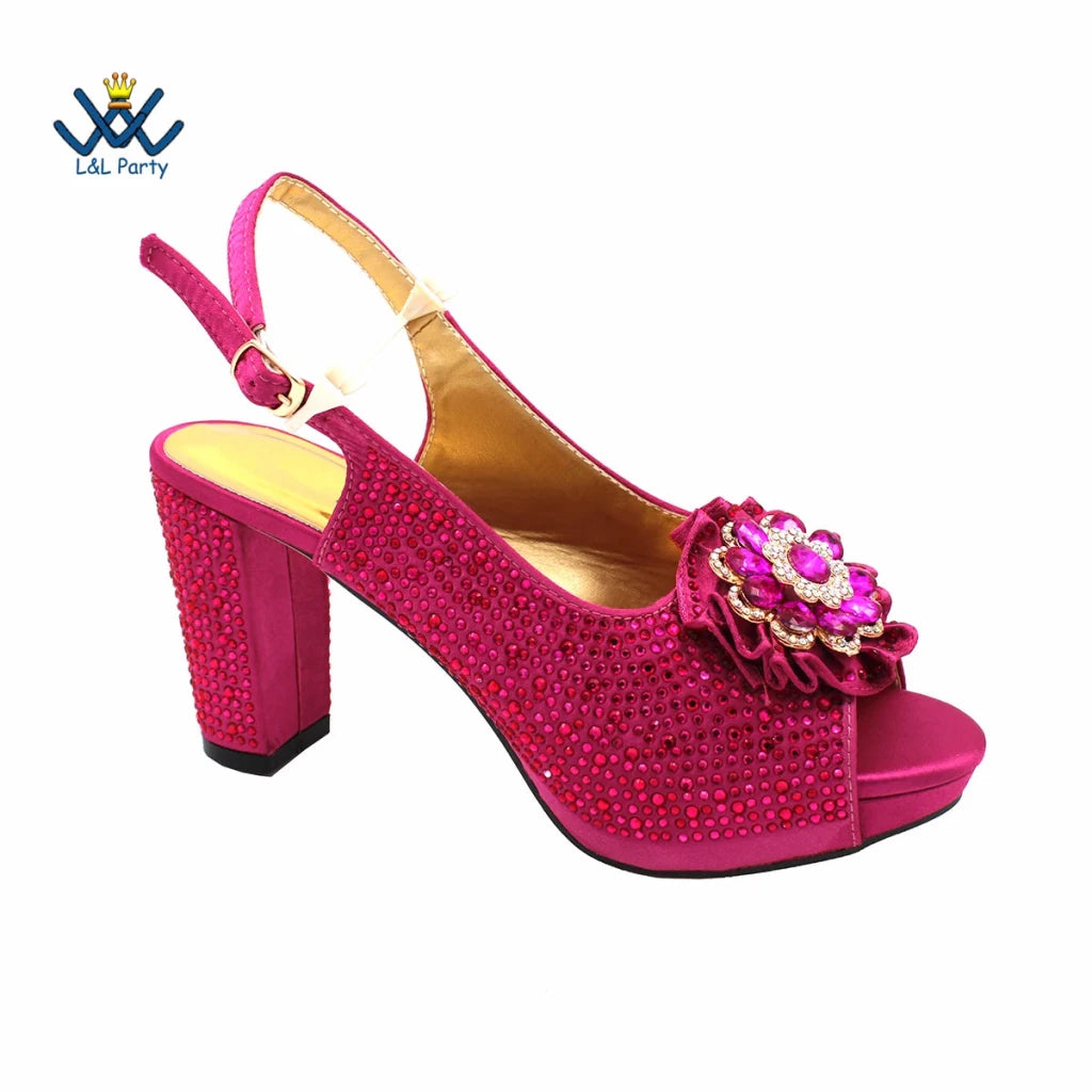 Women's Crystal Peep-Toe Slingback Heels & Bag Set – 9cm Square Heel – alternate view 26