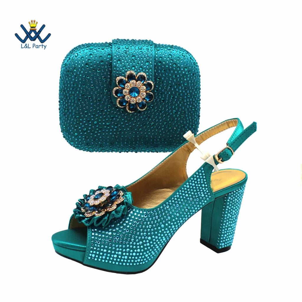 Women's Crystal Peep-Toe Slingback Heels & Bag Set – 9cm Square Heel – alternate view 47
