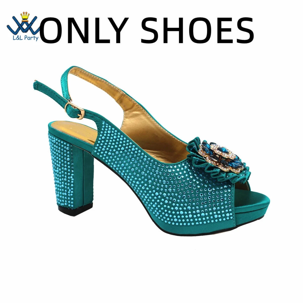 Women's Crystal Peep-Toe Slingback Heels & Bag Set – 9cm Square Heel – alternate view 70