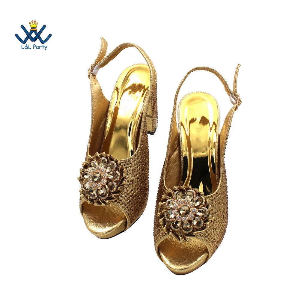 Women's Crystal Peep-Toe Slingback Heels & Bag Set – 9cm Square Heel – alternate view 13