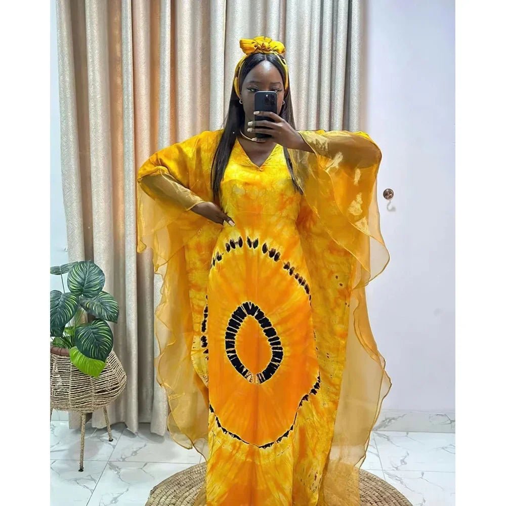 Women's Dress African National Style Retro Long Burqa Gauze Print with Headscarf Dress - Free Delivery only at Flexi Africa