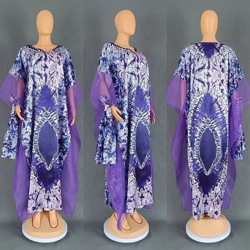 Women's Dress African National Style Retro Long Burqa Gauze Print with Headscarf Dress - Free Delivery only at Flexi Africa