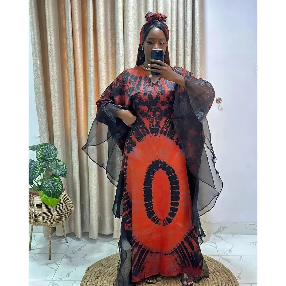 Women's Dress African National Style Retro Long Burqa Gauze Print with Headscarf Dress - Free Delivery only at Flexi Africa