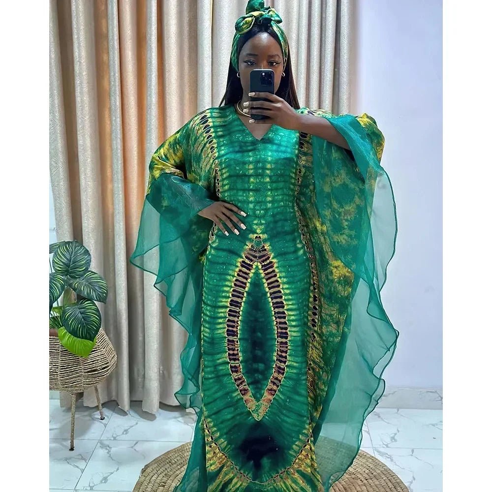 Women's Dress African National Style Retro Long Burqa Gauze Print with Headscarf Dress - Free Delivery only at Flexi Africa