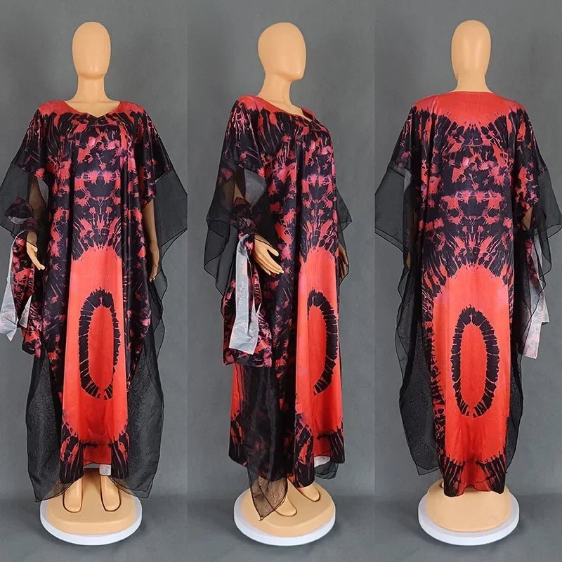 Women's Dress African National Style Retro Long Burqa Gauze Print with Headscarf Dress - Free Delivery only at Flexi Africa