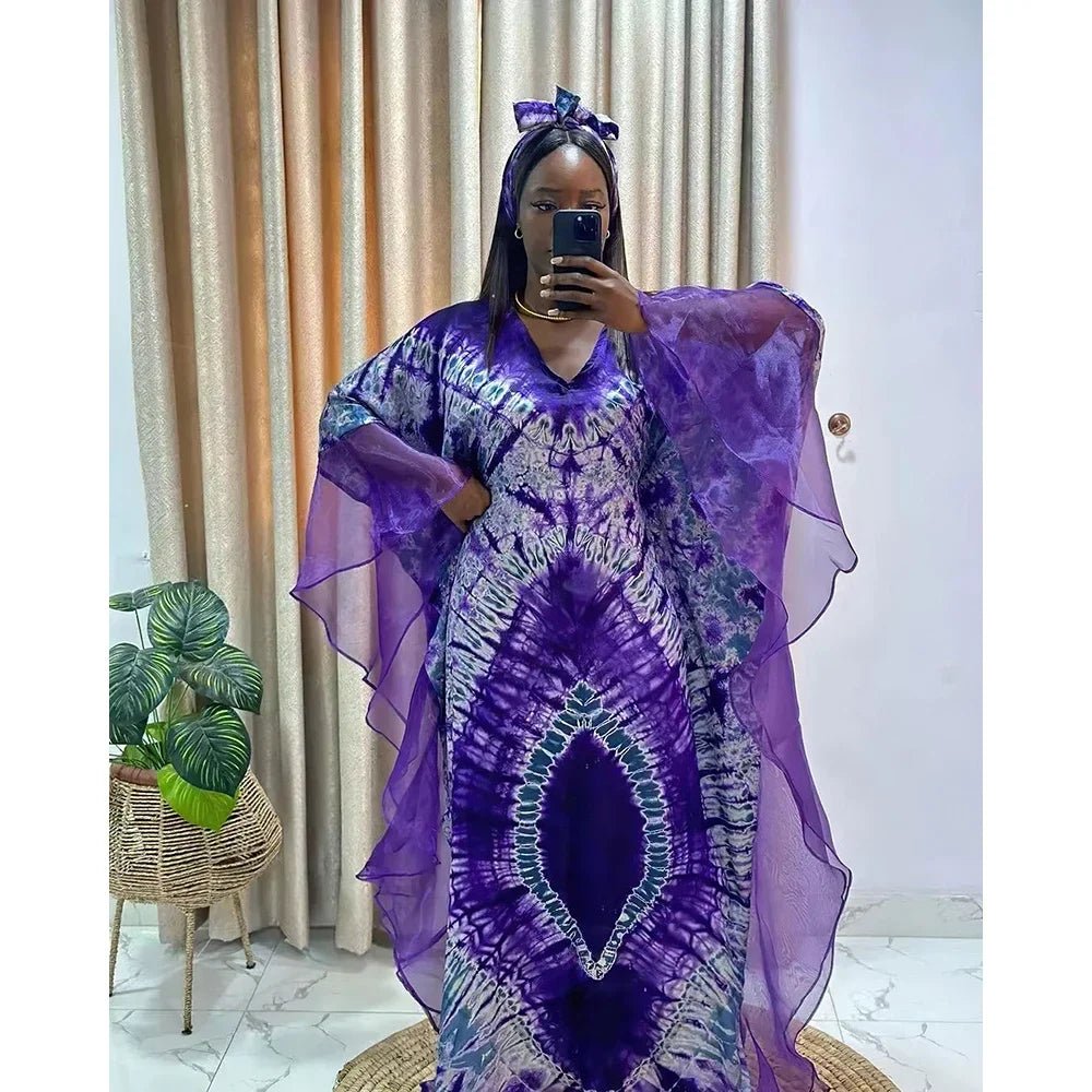Women's Dress African National Style Retro Long Burqa Gauze Print with Headscarf Dress - Free Delivery only at Flexi Africa