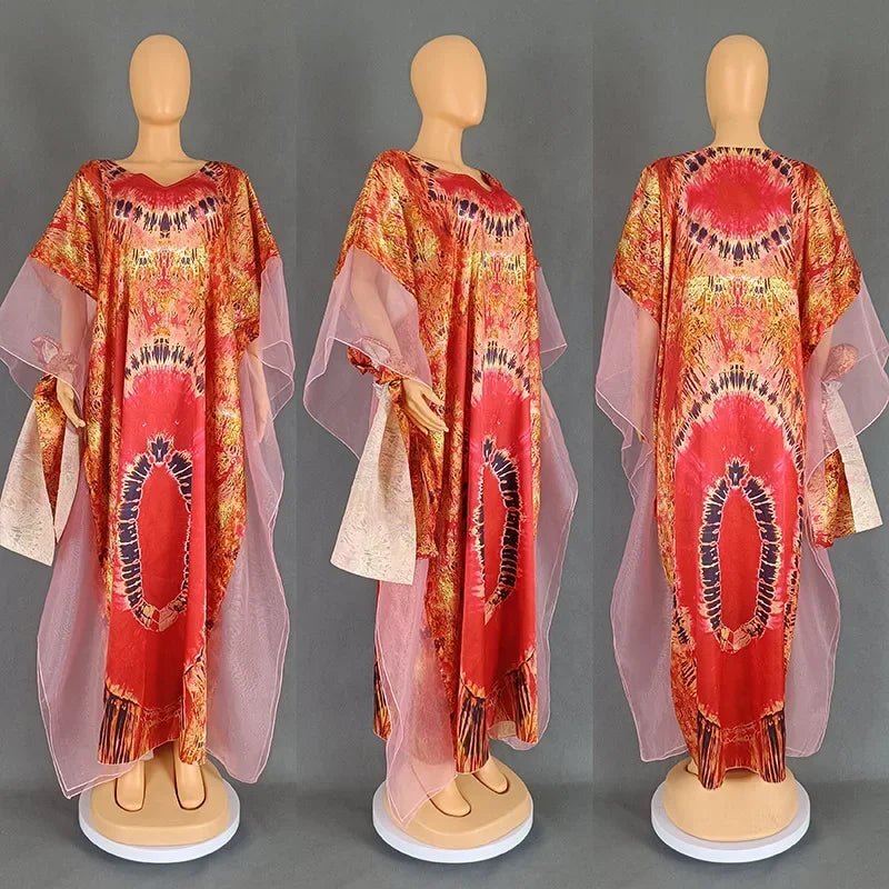 Women's Dress African National Style Retro Long Burqa Gauze Print with Headscarf Dress - Free Delivery only at Flexi Africa