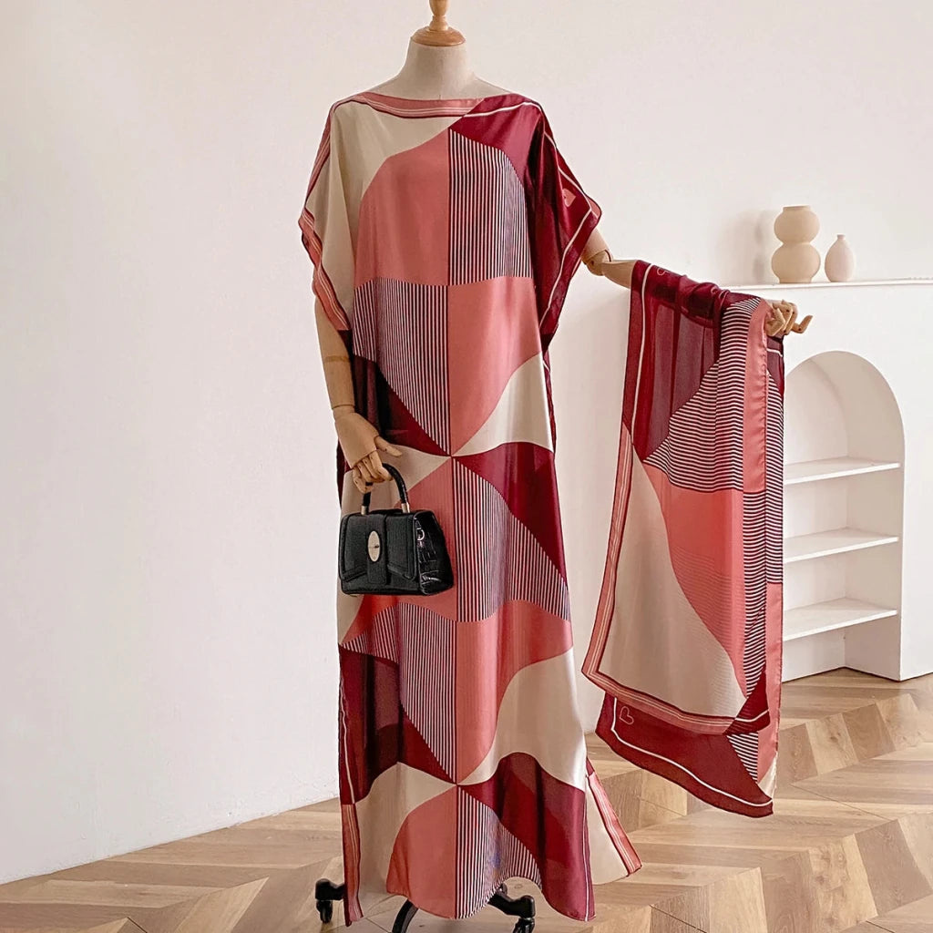 Women’s Elegant African Printed Silk Kaftan Summer Dress - Free Delivery Worldwide only at Flexi Africa