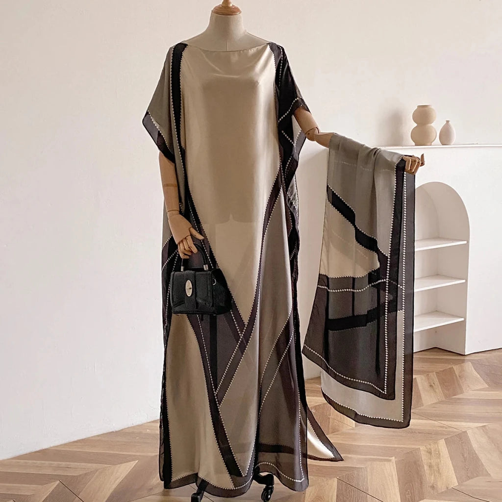 Women’s Elegant African Printed Silk Kaftan Summer Dress - Free Delivery Worldwide only at Flexi Africa