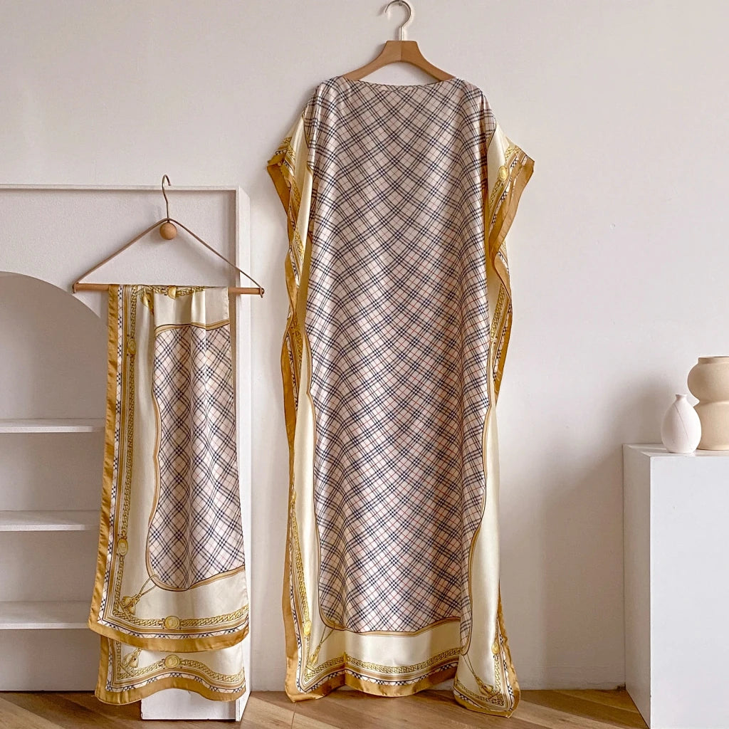 Women’s Elegant African Printed Silk Kaftan Summer Dress - Free Delivery Worldwide only at Flexi Africa