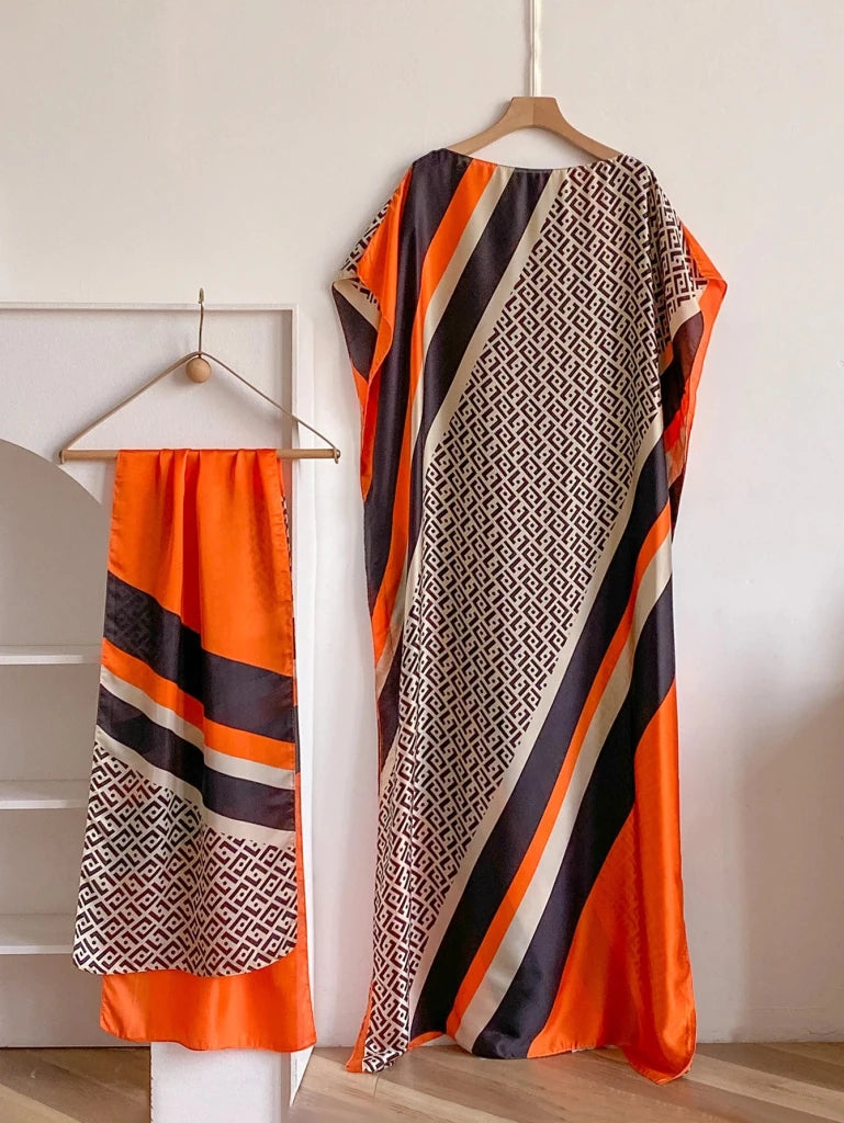 Women’s Elegant African Printed Silk Kaftan Summer Dress - Free Delivery Worldwide only at Flexi Africa