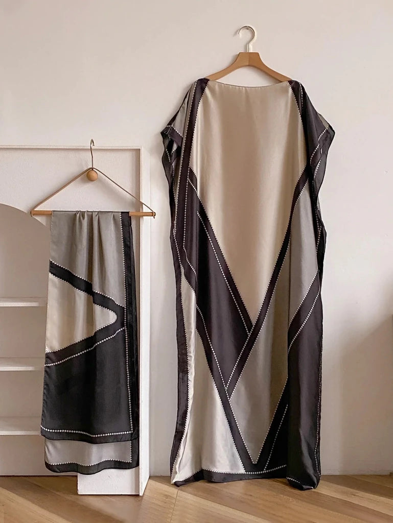 Women’s Elegant African Printed Silk Kaftan Summer Dress - Free Delivery Worldwide only at Flexi Africa