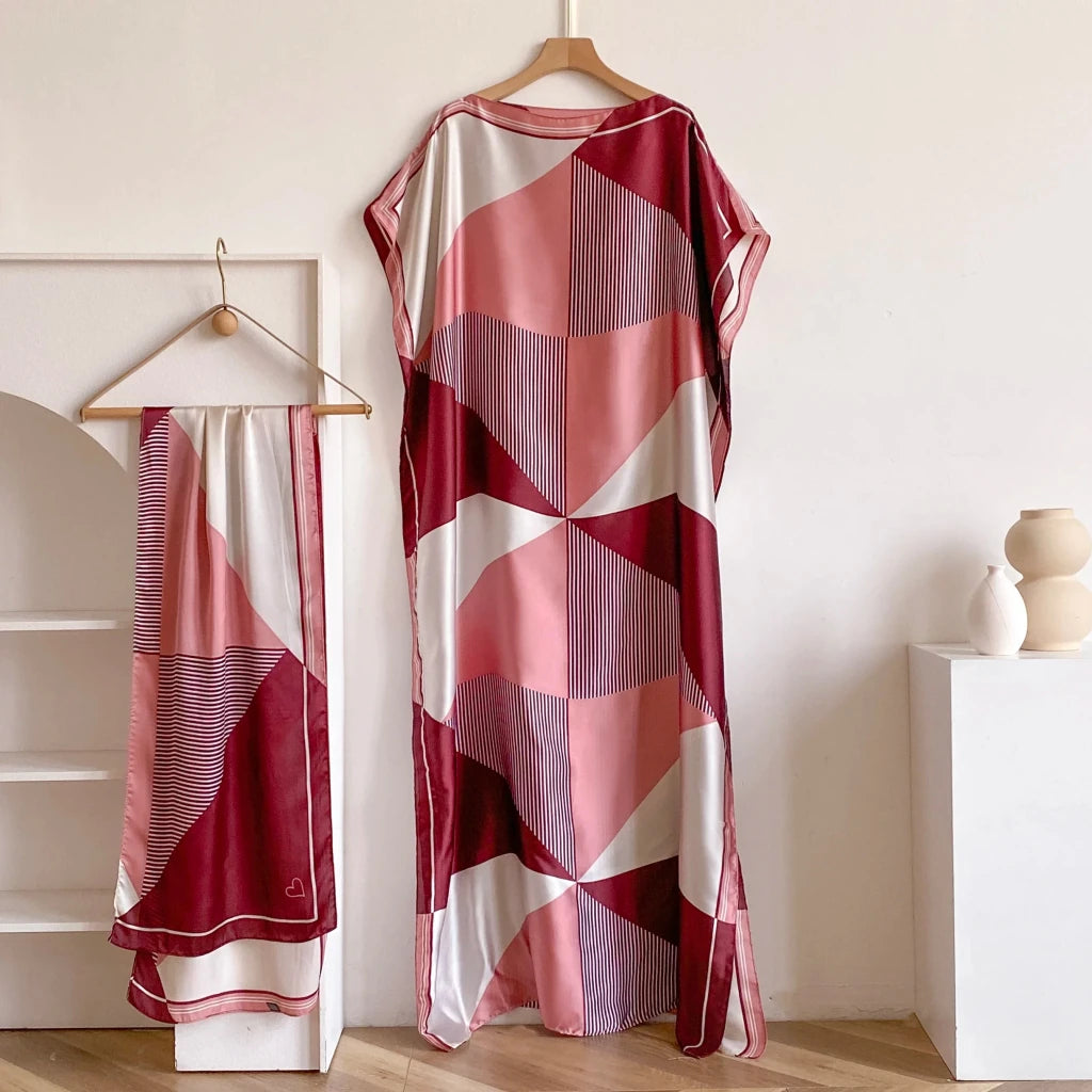 Women’s Elegant African Printed Silk Kaftan Summer Dress - Free Delivery Worldwide only at Flexi Africa