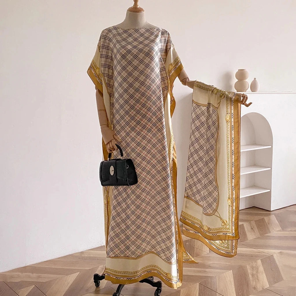 Women’s Elegant African Printed Silk Kaftan Summer Dress - Free Delivery Worldwide only at Flexi Africa
