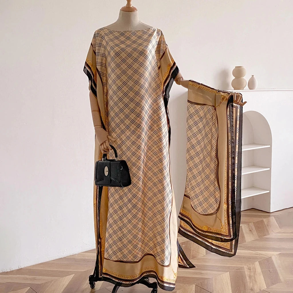 Women’s Elegant African Printed Silk Kaftan Summer Dress - Free Delivery Worldwide only at Flexi Africa